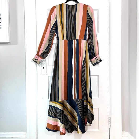 Anthropologie Womens Foxiedox Colorete Asymmetric Striped Wrap Dress Medium NEW - Picture 4 of 16